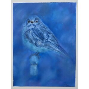 Original Acrylic Painting Bluebird on Post 9x12 Wildlife Bird Art Canvas